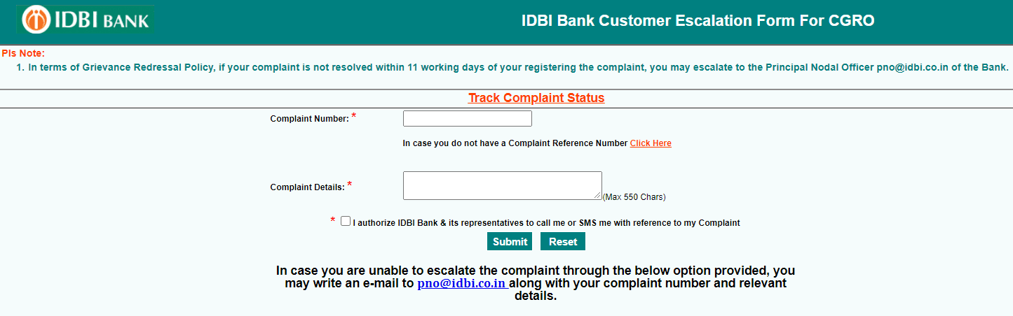 submit complaint to principal nodal officer idbi bank 1